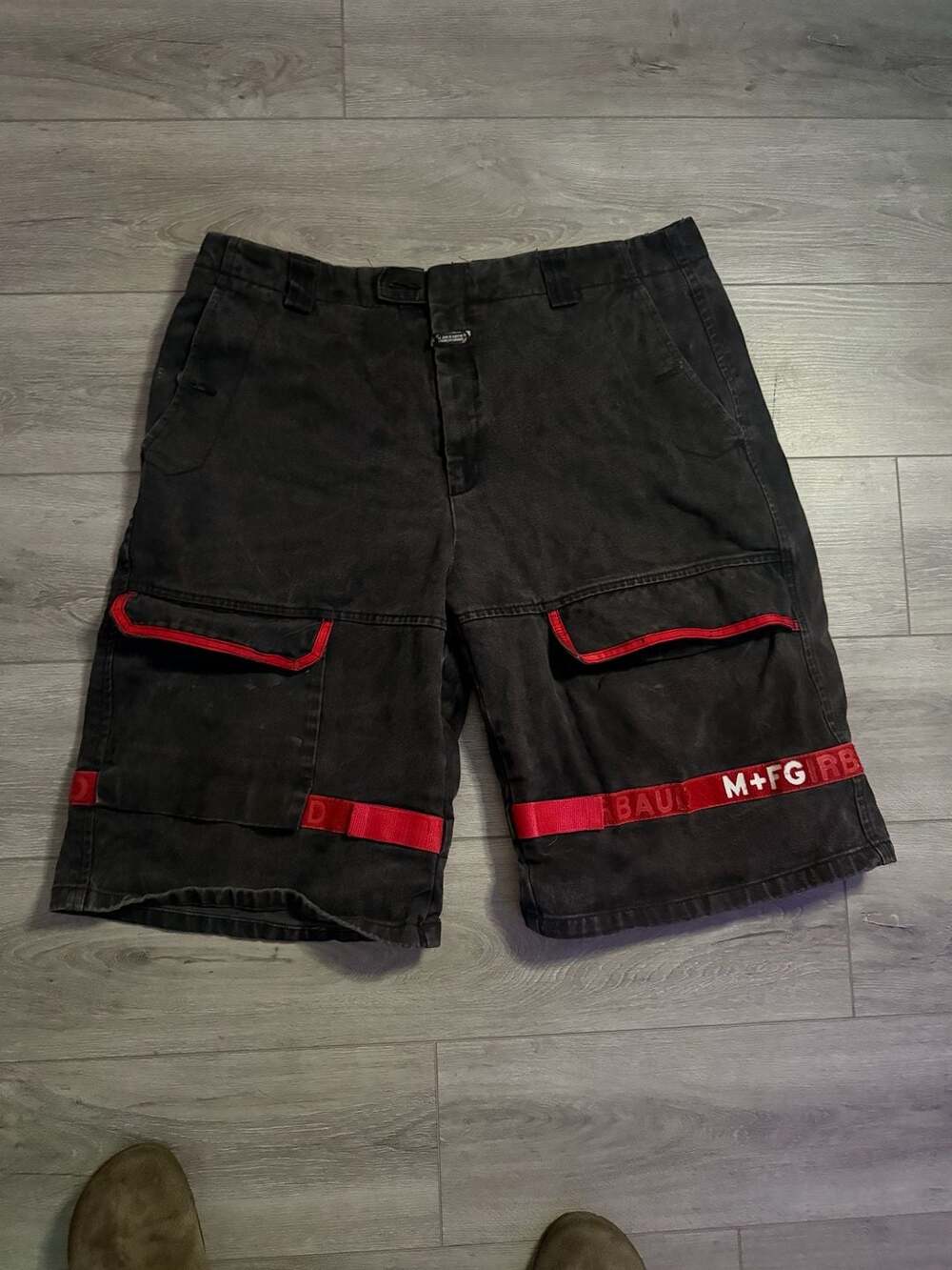 Vintage Le Jean De Marithé + François Girbaud Black Denim Tape Cargo Shorts